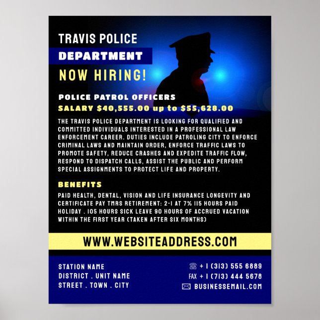 Police Silhouette, Police Officer Recruitment Poster (Front)