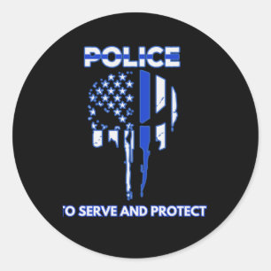 Police Skull Design Tribute With Blue Line Classic Round Sticker