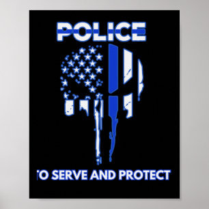 Police Skull Design Tribute With Blue Line  Poster
