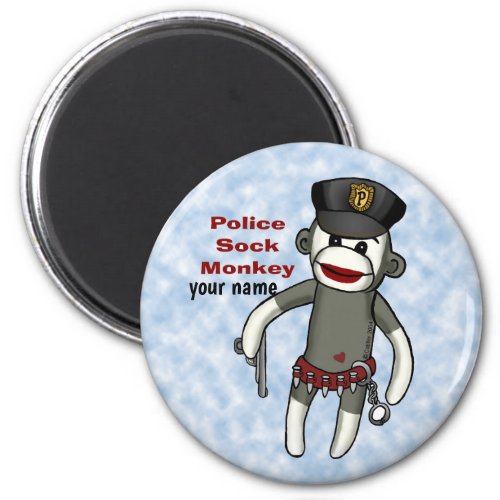 Police Sock Monkey custom name Magnet