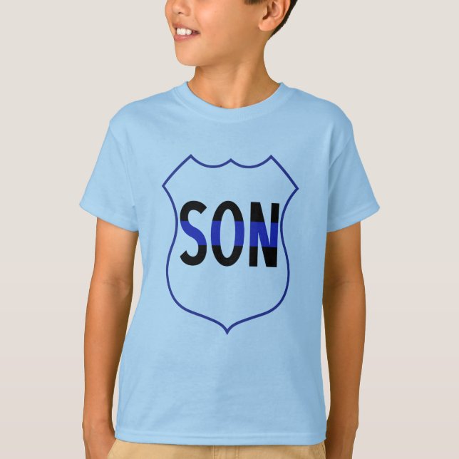 Police Son Shield Thin Blue Line Boy's T-shirts (Front)
