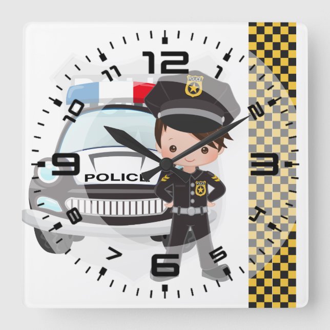 Police Square Wall Clock (Front)