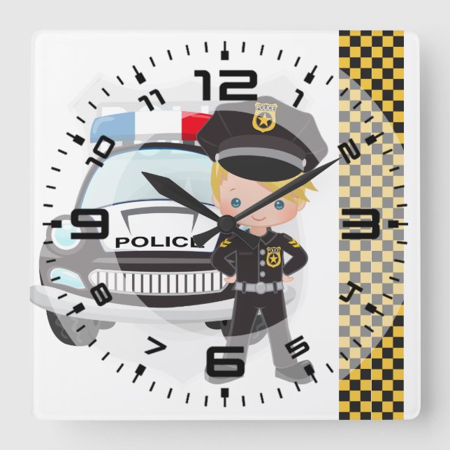 Police Square Wall Clock (Front)