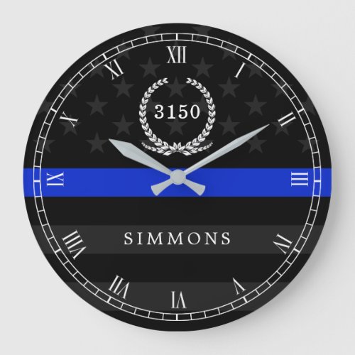 Police Styled American Flag Badge and Name Large Clock