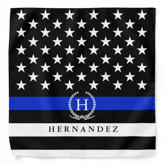 Police Styled American Flag Custom Monogram Bandana (Front)