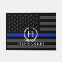 Police Styled American Flag Custom Monogram Doormat