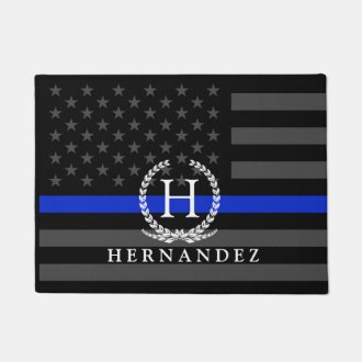 Police Styled American Flag Custom Monogram Doormat