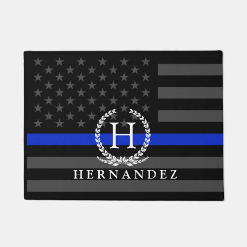 Police Styled American Flag Custom Monogram Doormat