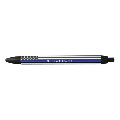 Police Styled American Flag Custom Name Black Ink Pen