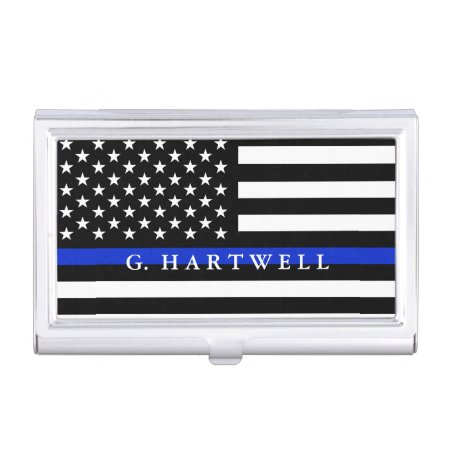 Police Styled American Flag Custom Name Business Card Case