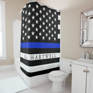Police Styled American Flag Custom Name Shower Curtain