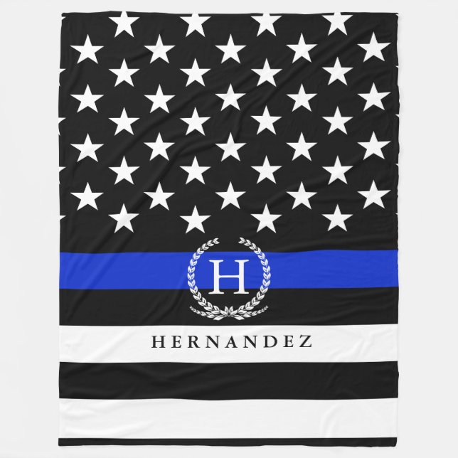 Police Styled American Flag Personalized Name Fleece Blanket (Front)