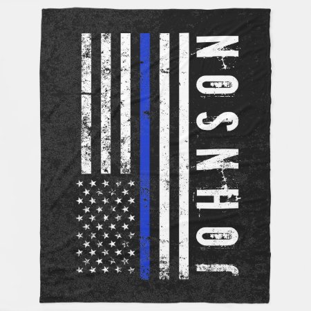 Police Styled Distressed American Flag Custom Fleece Blanket