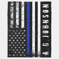 Police Styled Distressed American Flag Full Custom Fleece Blanket