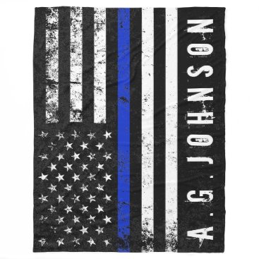 Police Styled Distressed American Flag Full Custom Fleece Blanket Police Styled Distressed American Flag Full Custom Fleece Blanket