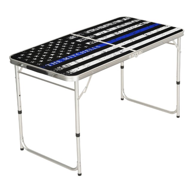 Police Styled Distressed USA Flag Customized Beer Pong Table (Angled)