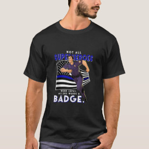 Police Superhero Dad Thin Blue Line Flag for Polic T-Shirt