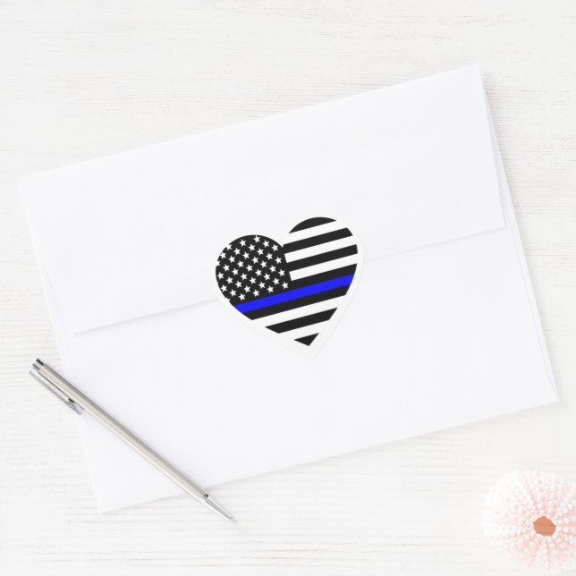 Police Support Flag Heart Shaped Sticker (Envelope)
