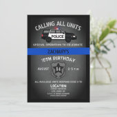 Police SUV Badge Thin Blue Line Birthday Invitation (Standing Front)