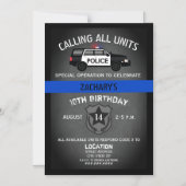 Police SUV Badge Thin Blue Line Birthday Magnetic Invitation (Front)