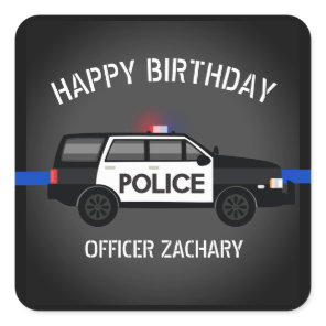 Police SUV Thin Blue Line Birthday Square Sticker