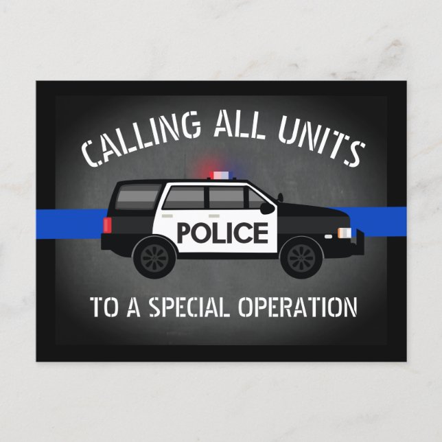 Police SUV Thin Blue Line Special Op Birthday Invitation Postcard (Front)