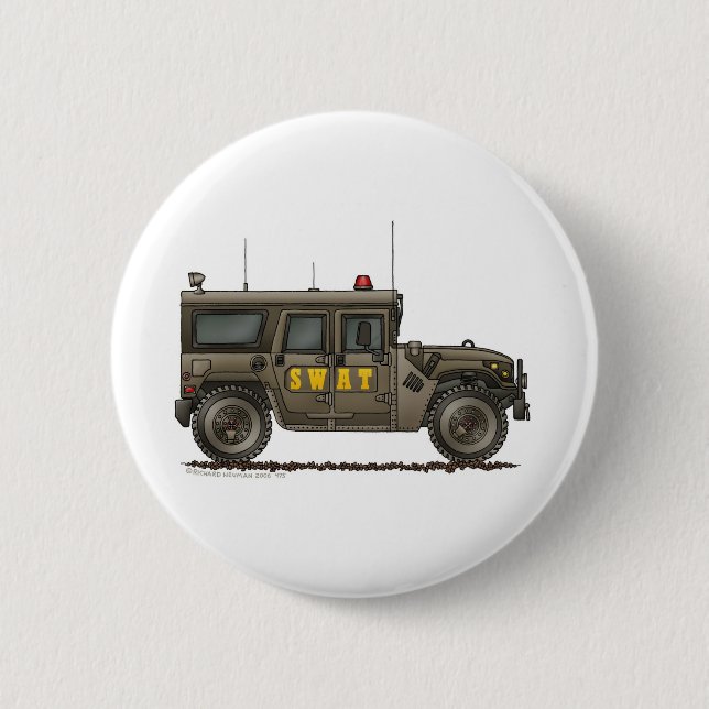 Police SWAT Team Hummer Law Enforcement Button (Front)