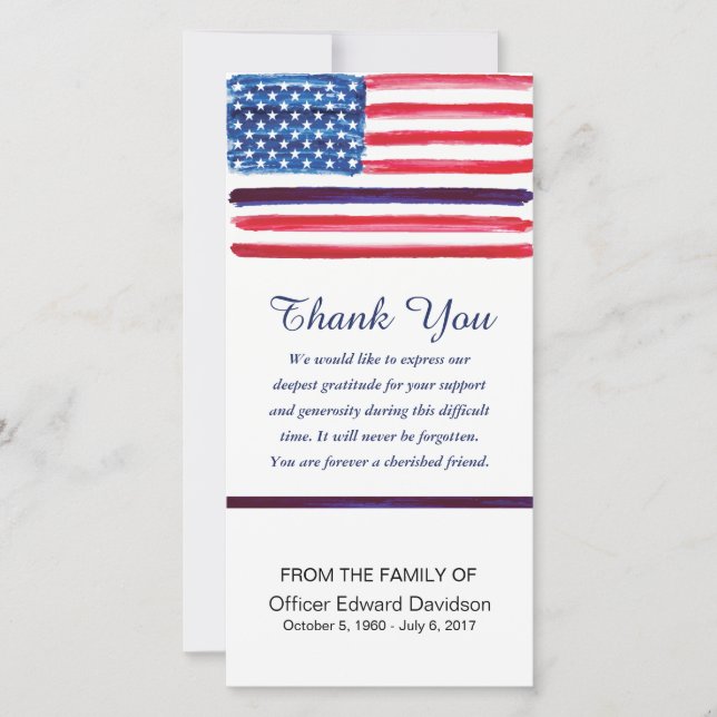 Police Sympathy Thank You Flag Thin Blue Line Card (Front)