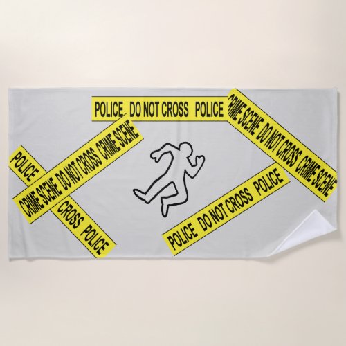 Police Tape and Dead Body Outline Beach Towel