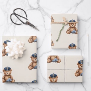 Police Teddy Bear Baby Shower Wrapping Paper Sheets