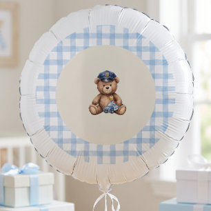Police Teddy Bear Gingham Baby Shower Balloon