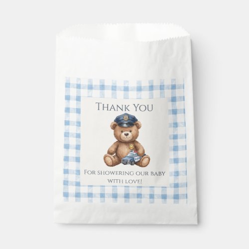 Police Teddy Bear Gingham Baby Shower Favor Bag