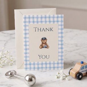 Police Teddy Bear Gingham Baby Shower  Thank You Card