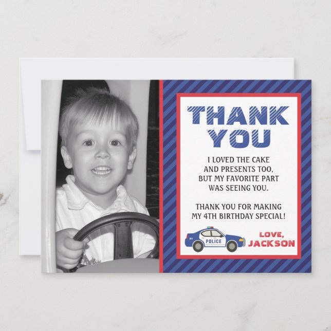 Police Thank You Card - Police Birthday Party (Front)