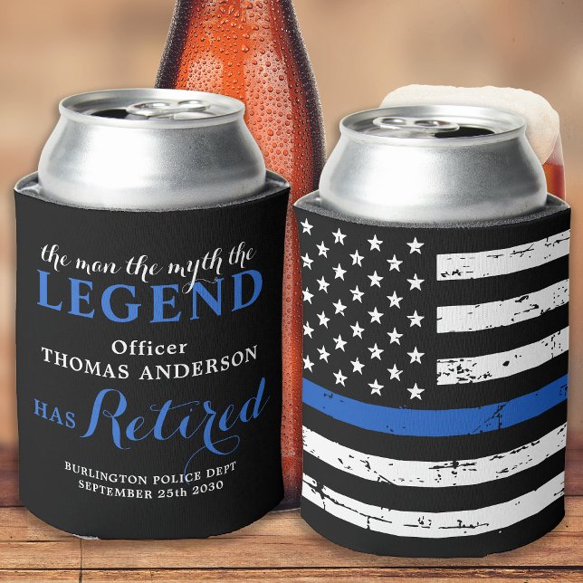 Police The Legend Retired Personalized Blue Line Can Cooler (Creator Uploaded)