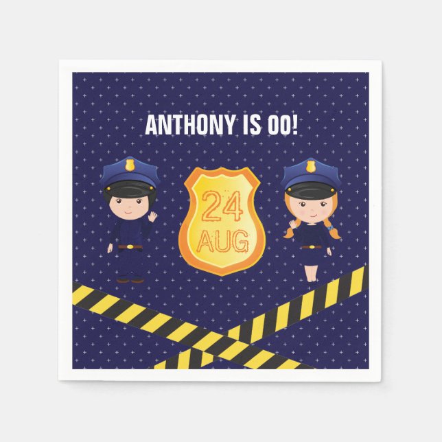 Police themed Birthday Party personalized Paper Napkins (Front)