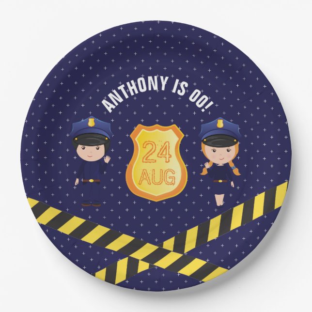 Police themed Birthday Party personalized Paper Plates (Front)