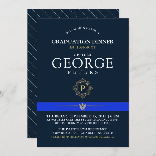 Police Themed Event  Dinner Monogram Navy Invite