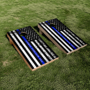 Police Themed Flag Custom Family Name Cornhole Set
