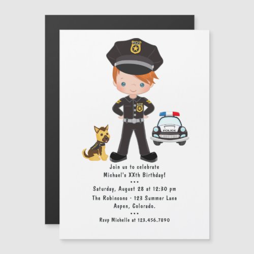 Police themed Ginger Boy Birthday Party Magnetic Invitation