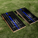 Police Themed Patriotic Flag | Monogram Cornhole Set<br><div class="desc">A unique corn hole set featuring your family monogram and name over a thin blue line police flag backdrop.</div>