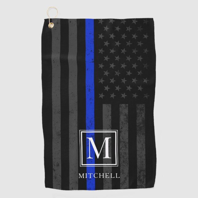 Police Themed Patriotic Flag | Monogram Golf Towel (Front)