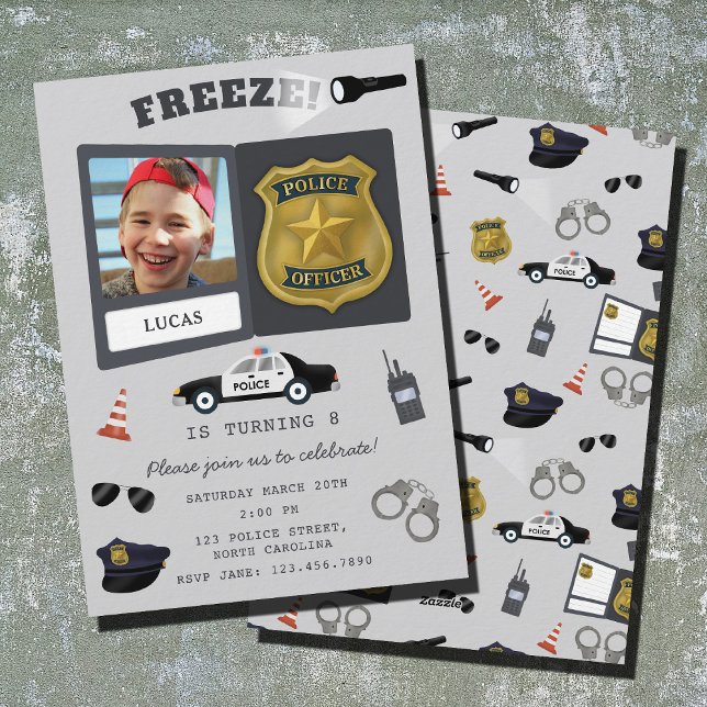Police Themed Policeman Cop Badge Photo Birthday Invitation (Police Themed Policeman Cop Badge Photo Birthday Invitation)