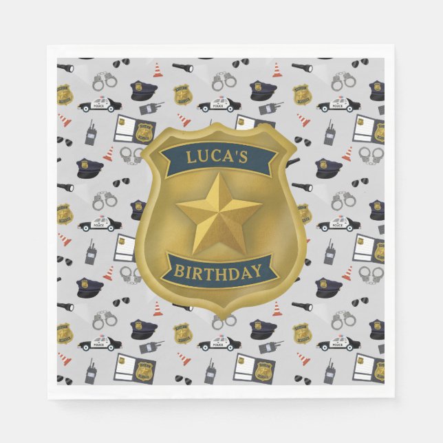 Police Themed Policeman Cop Birthday Napkins (Front)