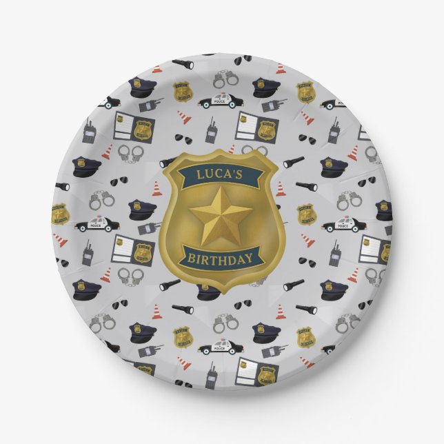 Police Themed Policeman Cop Birthday Paper Plates (Front)