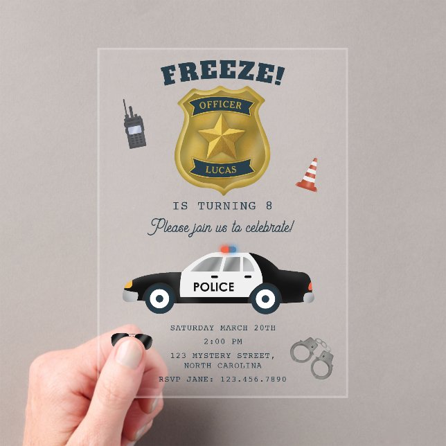 Police Themed Policeman Cop Birthday Party Acrylic Invitations (Insitu (Handheld))