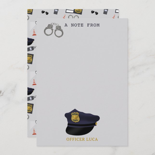 Police Themed Policeman Cop Boy Kids Note Card (Front/Back)