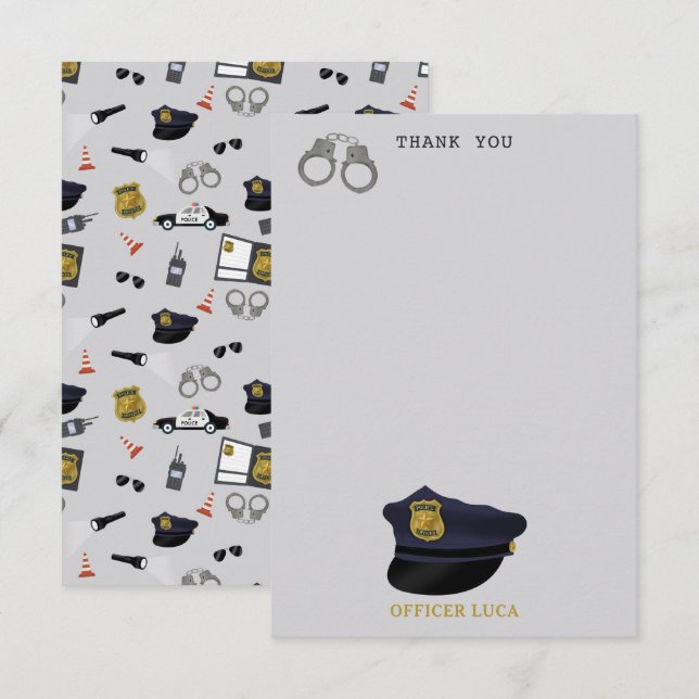 Police Themed Policeman Cop Boy Kids Thank You Card (Front/Back)