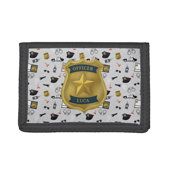Police Themed Policeman Cop Officer Name Trifold Wallet (Front)
