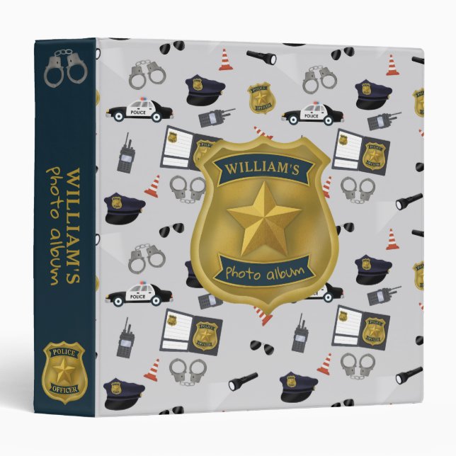 Police Themed Policeman Cop Pattern 3 Ring Binder (Front/Spine)